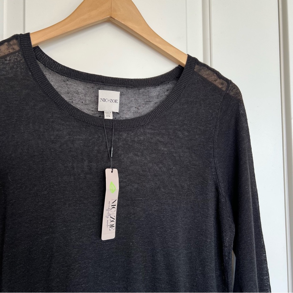 Nic + Zoe black linen blend asymmetrical sweater handkerchief hem NWT Size XS - Picture 3 of 9